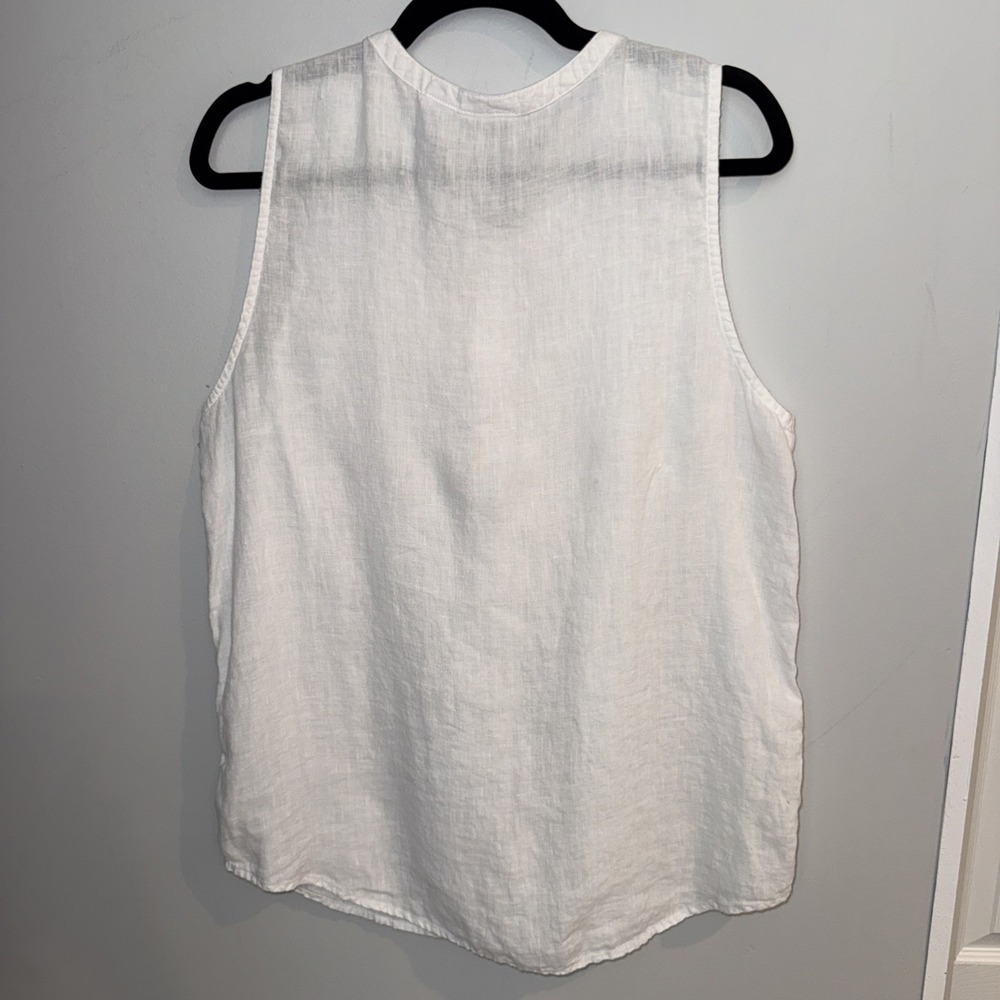 Sigrid Olsen Shirt Women Sz  Large 100% Linen White Tank Pink tuck Buttons - Picture 5 of 9